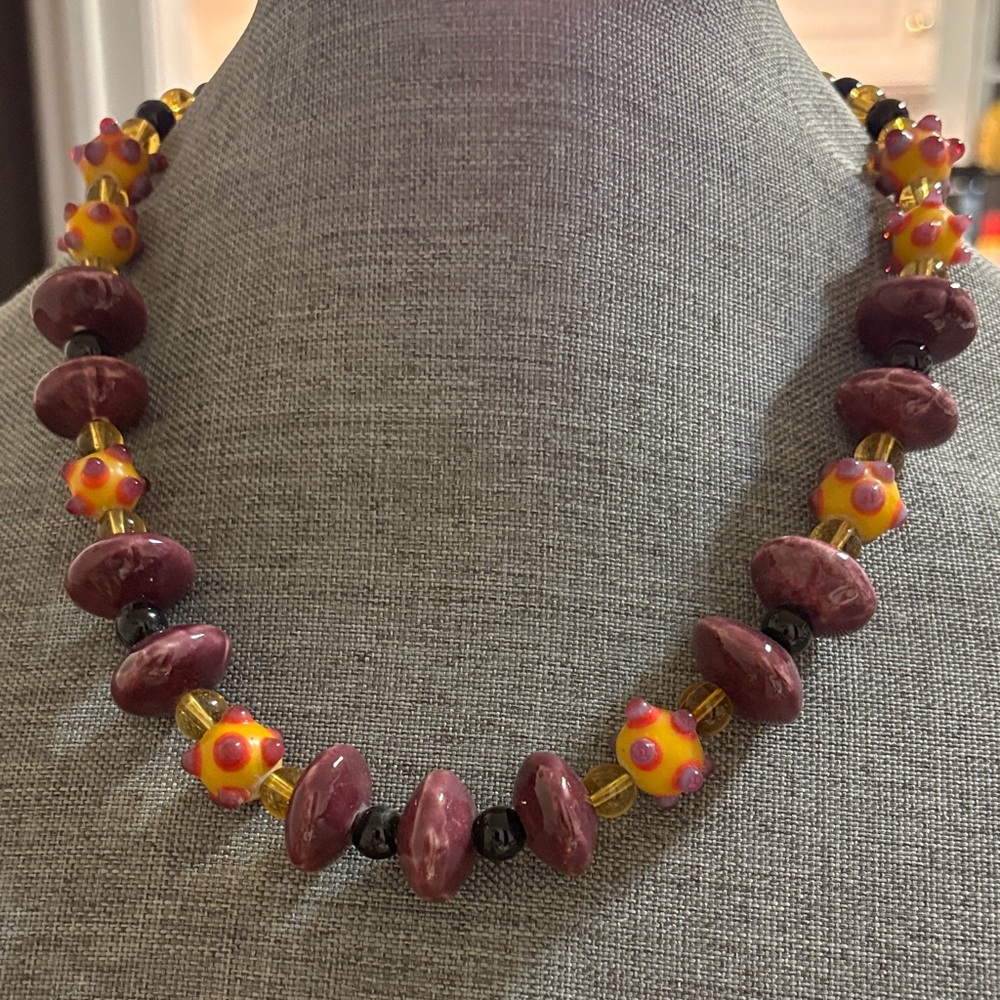 Elegant Purple and Yellow Beaded Necklace